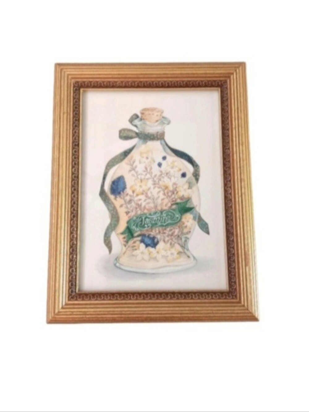 Vintage Gold Framed Floral Jasmine Vase Art Print | EUC